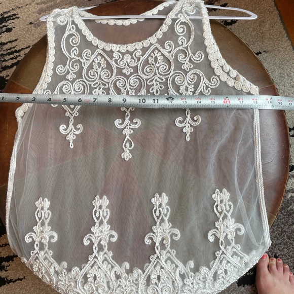 Sheer white lace crochet see thru tunic, tank - Picture 6 of 7